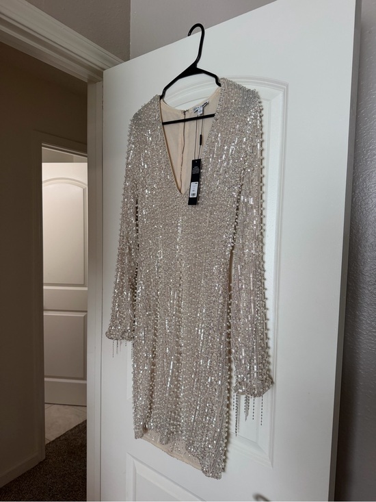 Fashion Nova Dresses & Skirts - NWT Beaded Ivory Sequin V-Neck Dress